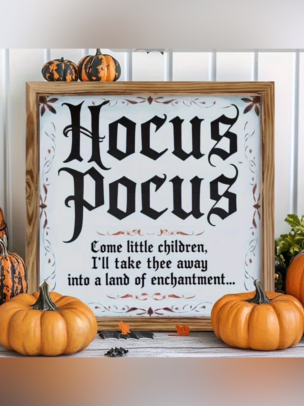 Hocus Pocus Framed Sign – White & Wood-Tone